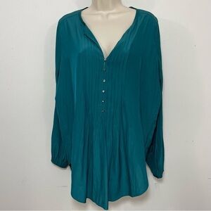 CALYPSO ST BARTH SILK GREEN Blouse TUNIC SHIRT Size medium Pockets Pleats.